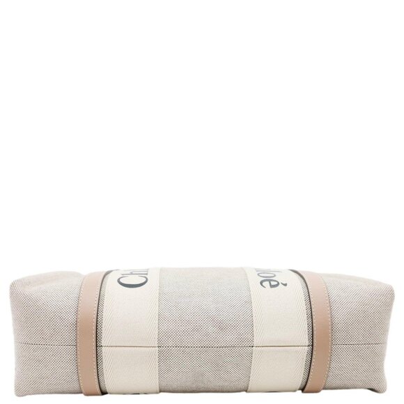 Chloe Woody Linen Canvas Tote Bag Beige - Picture 9 of 14